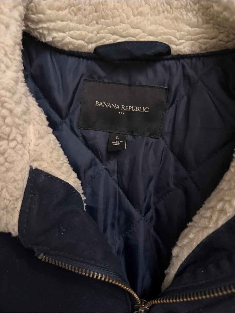 Banana Republic Navy Jacket with Cream Sherpa Collar Size L